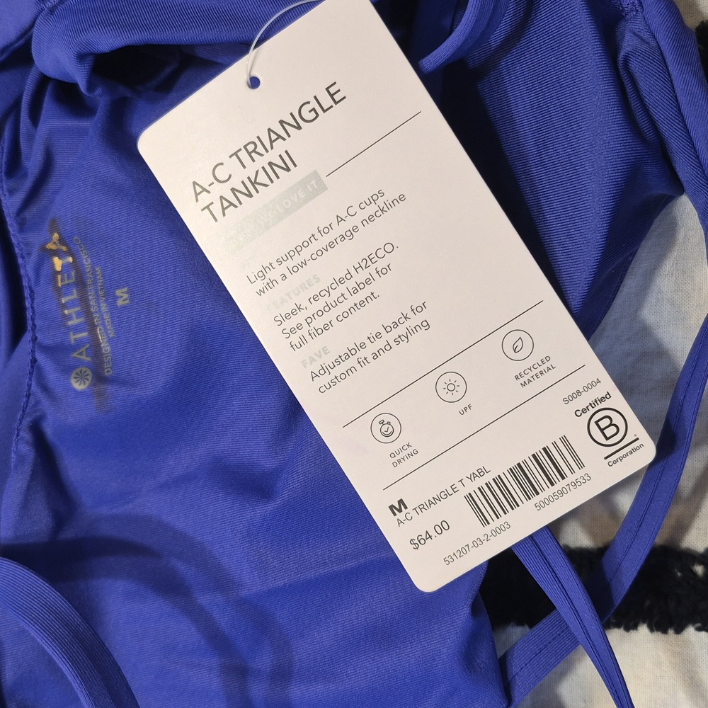 NWT Athleta M Yacht Blue A-C Triangle Tankini Top Adjustable Strappy Back - Picture 5 of 7